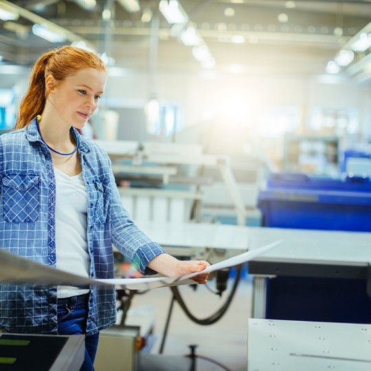 Woman viewing the printed document
