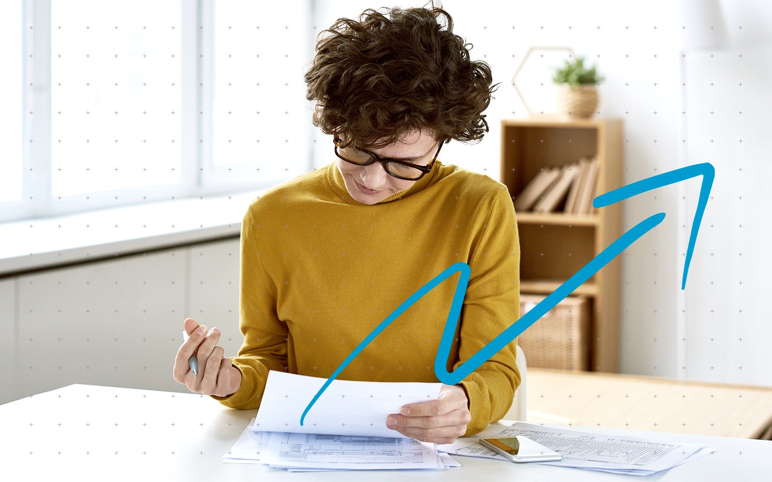 woman looking to papers