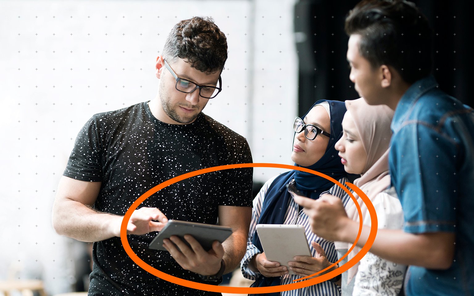 How the cloud is transforming the education sector people talking with tablets