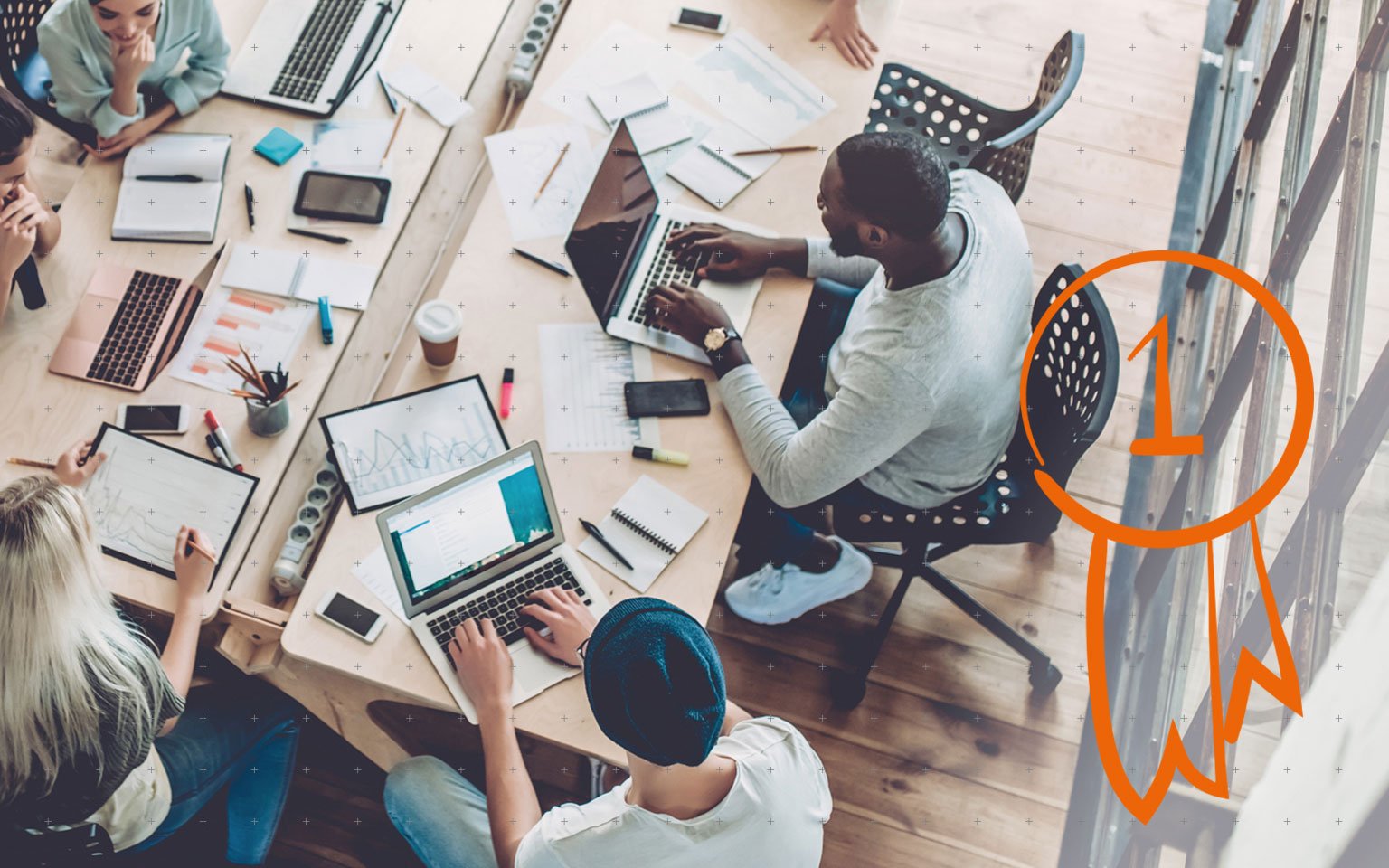 overhead shot of a busy office