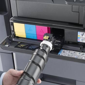 Duurzame consumables toner being inserted into a Kyocera printer