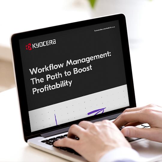 Workflow Management: The Path to Boost Profitability laptop hands whitepaper
